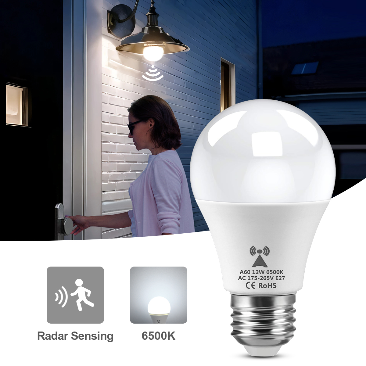 Outdoor Lighting On Stairs - 12W E27 LED Radar Motion Sensor